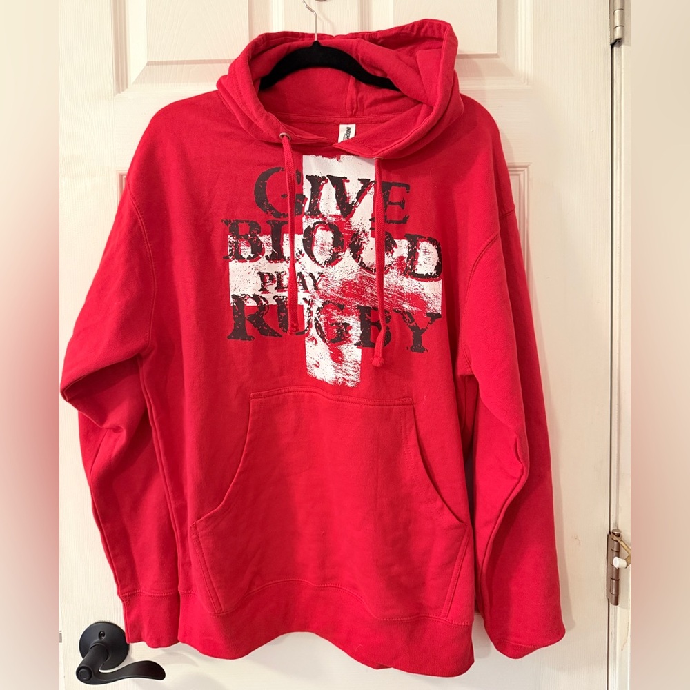 NWOT Give Blood, Play Rugby Men’s Hoodie in Red Medium